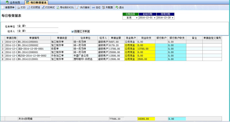 每日收銀報表