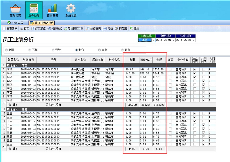 廣告公司財務(wù)軟件員工業(yè)績分析