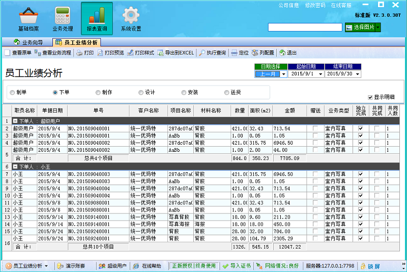 廣告公司管理軟件員工業績分析